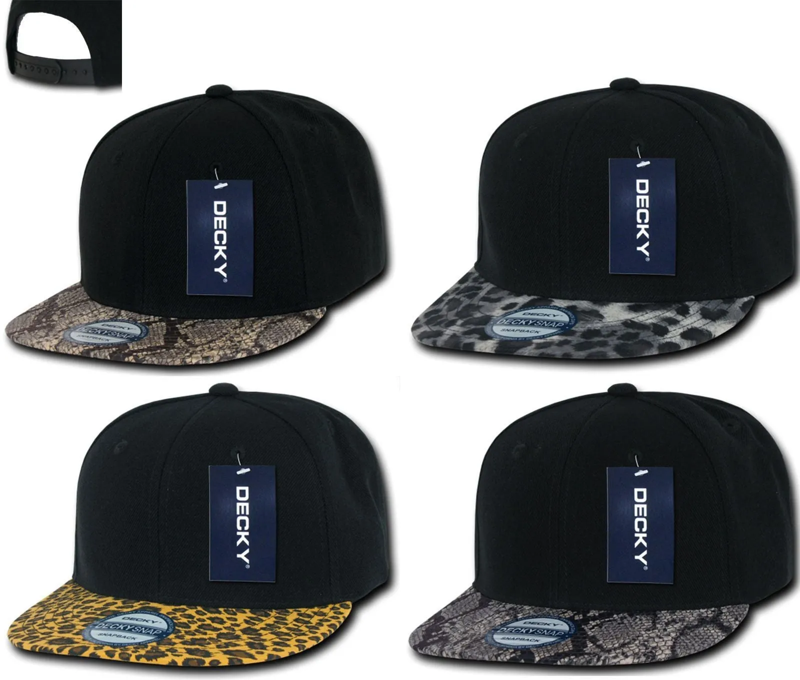 1 Dozen Decky Animal Print Retro Flat Bill Hats Snake Leopard Skin Wholesale