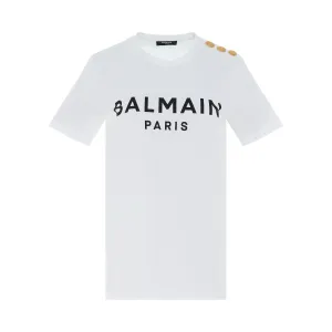 3 Button Printed Logo Classic Fit T-Shirt in White/Black