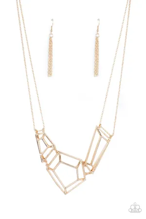 3-D Drama Gold Paparazzi Necklace