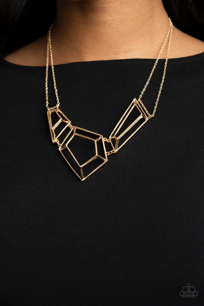 3-D Drama Gold Paparazzi Necklace