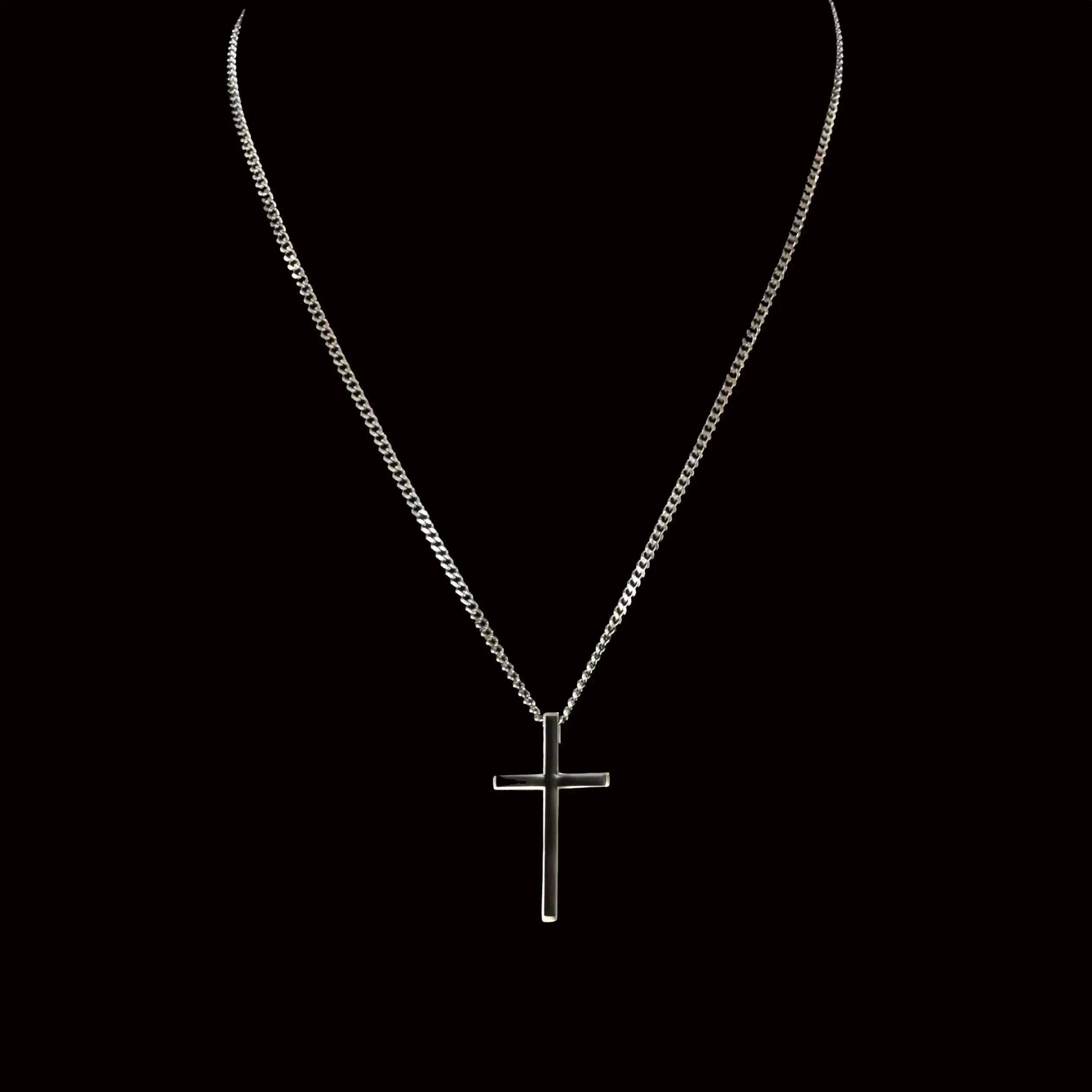 Artair Black Crucifix Pendant with Link Chain