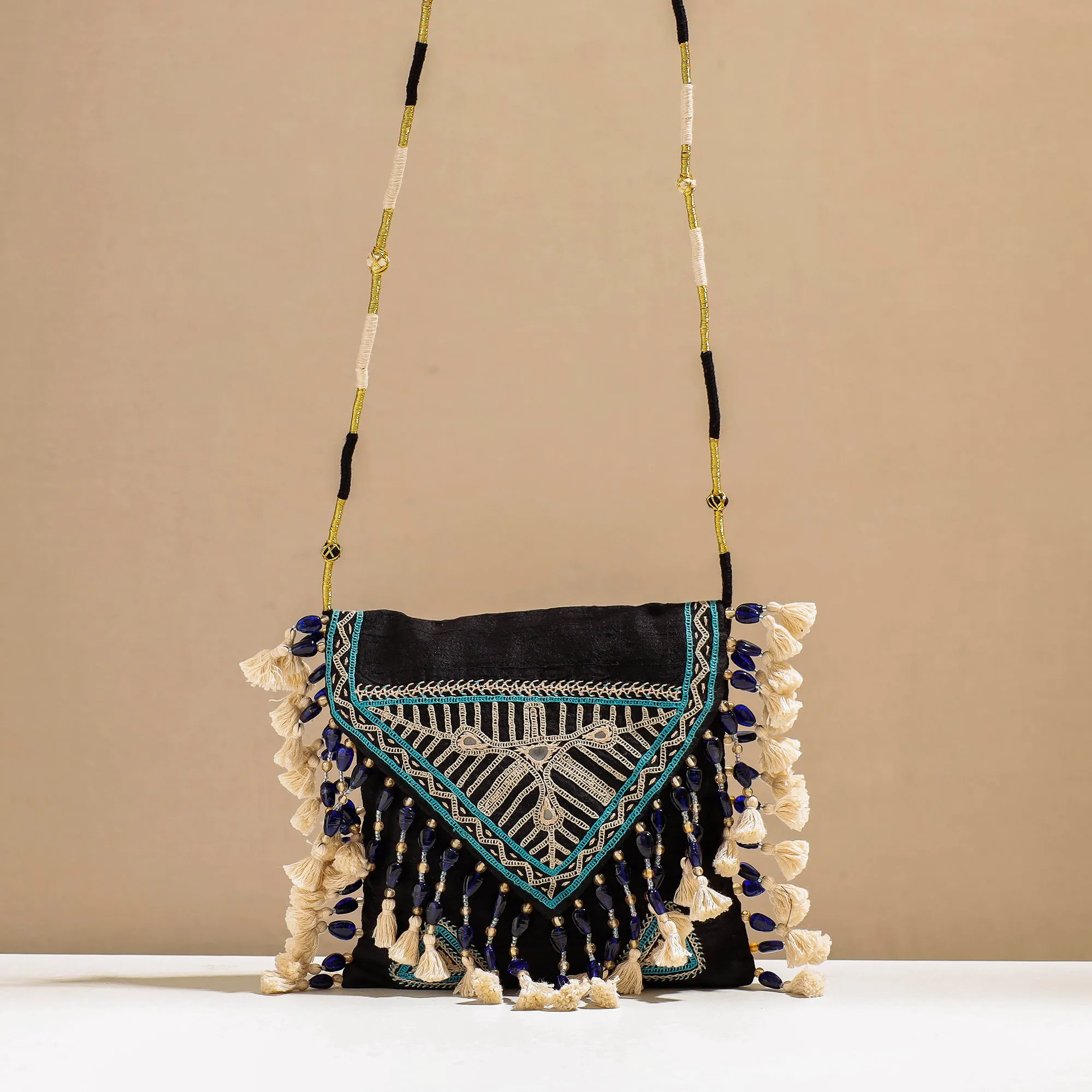 Black - Kala Raksha Rabari Hand Embroidery Sling Bag