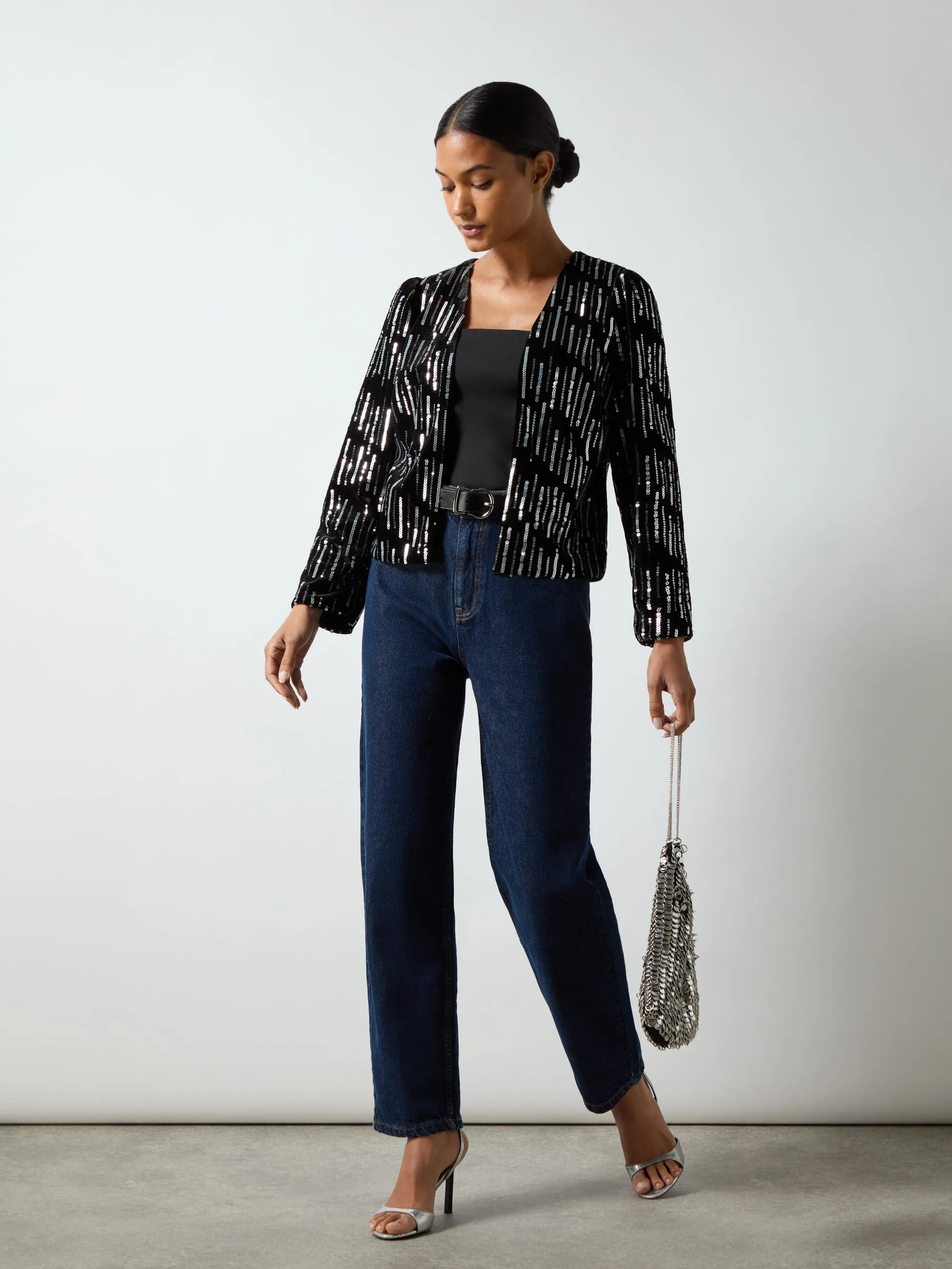 Black Velvet Embellished Cropped Jacket