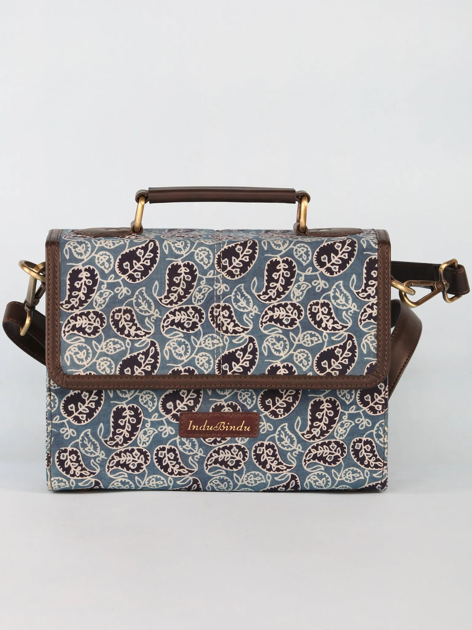 Blue Ivory Ajrakh Block Printed Sling Bag - B0803