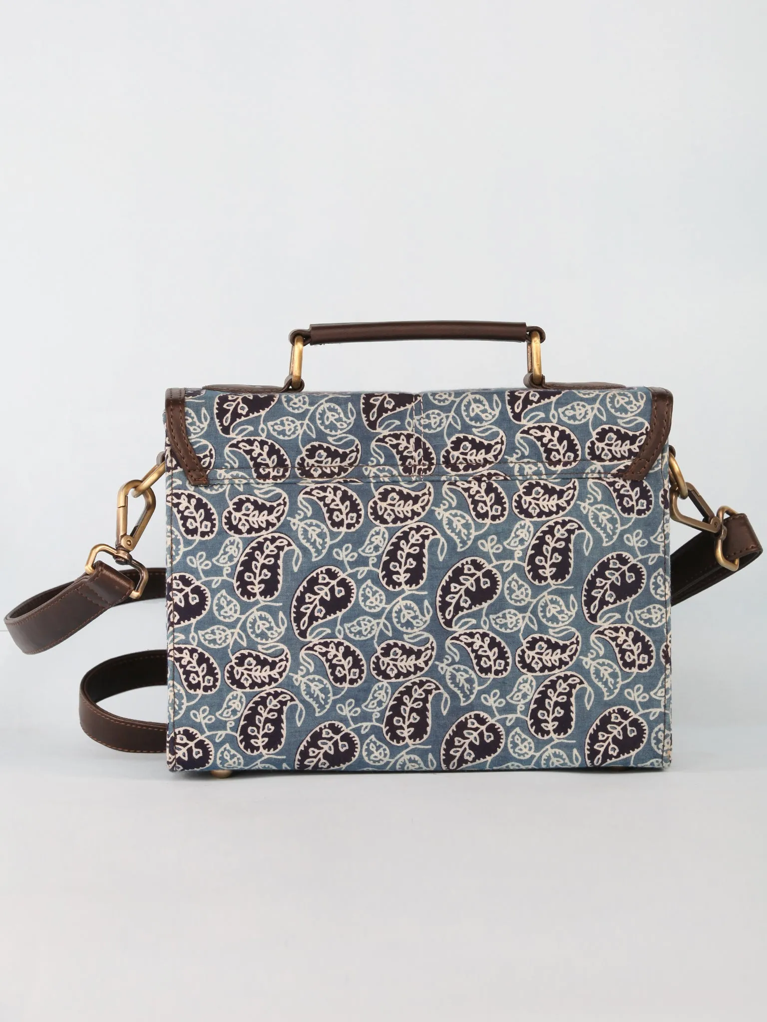 Blue Ivory Ajrakh Block Printed Sling Bag - B0803