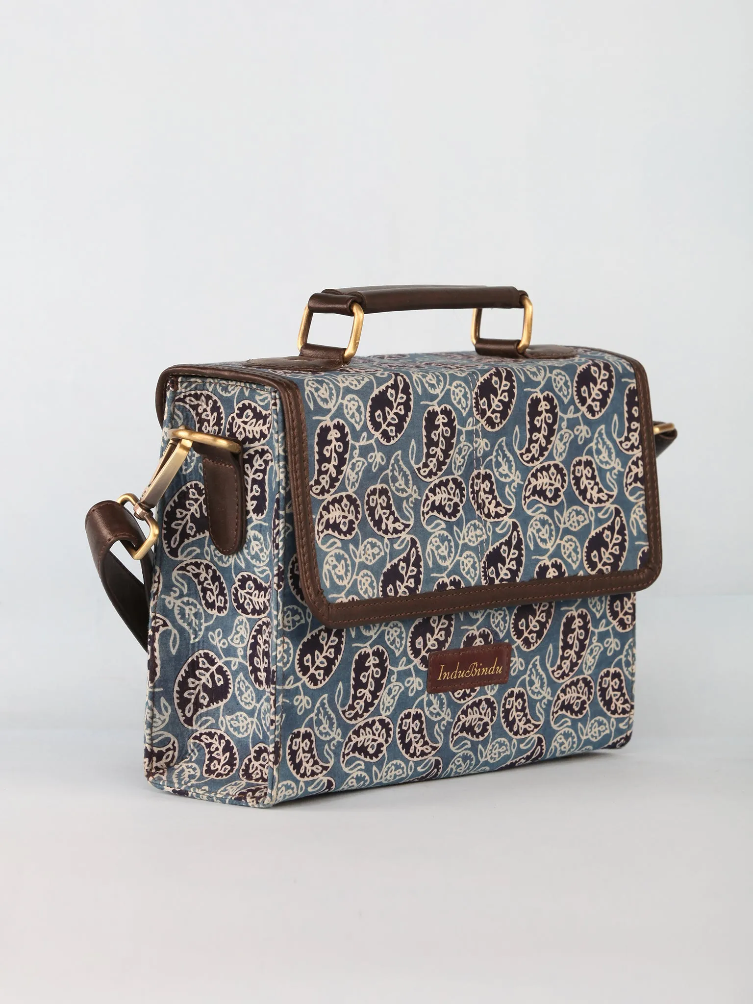 Blue Ivory Ajrakh Block Printed Sling Bag - B0803