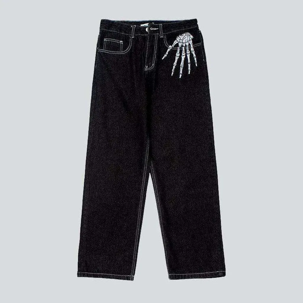 Bone print baggy men's jeans