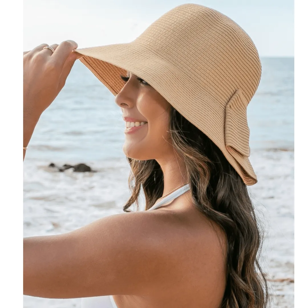 Bow Back Straw Bucket Hat