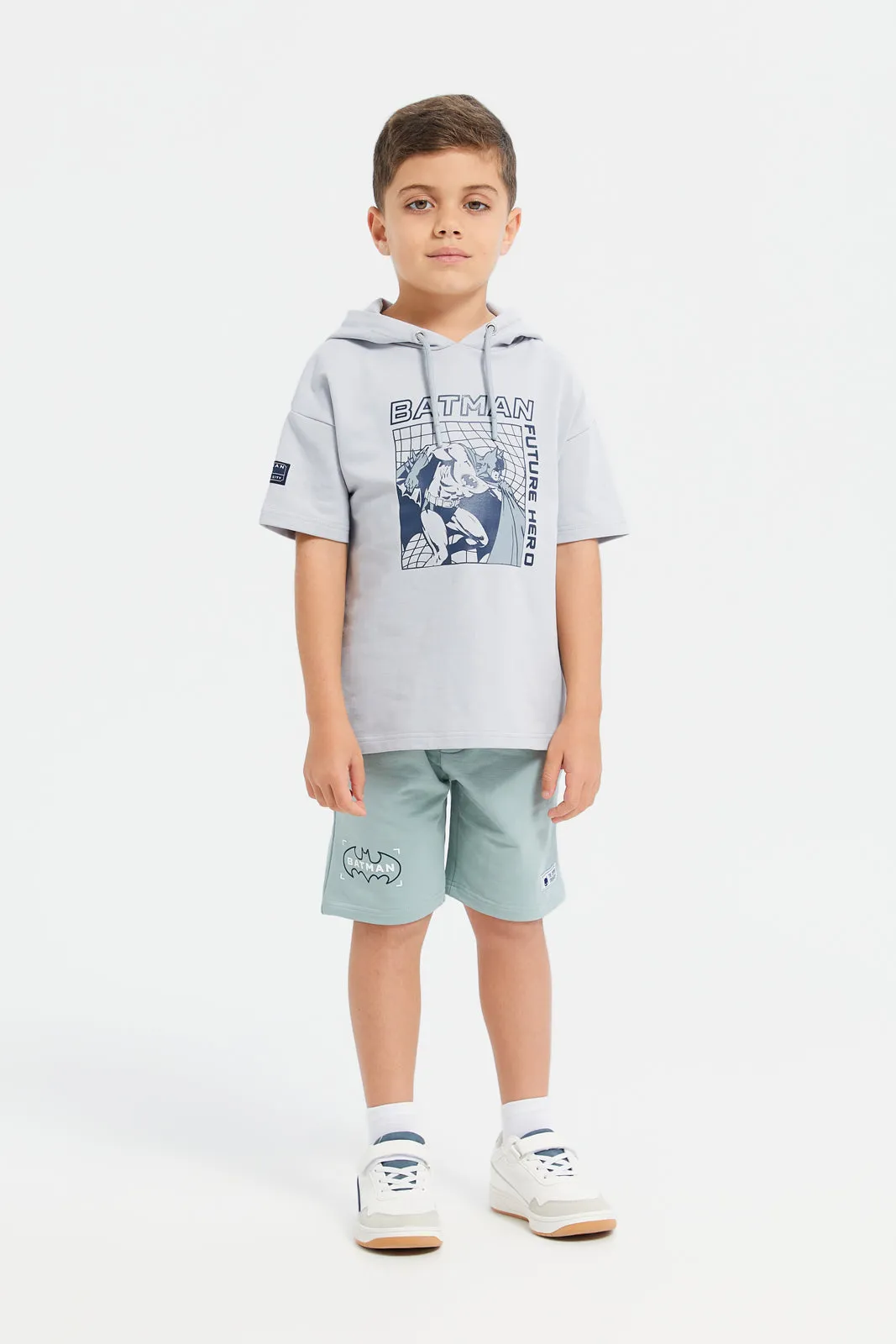 Boys Grey Oversize Hooded Batman T-Shirt