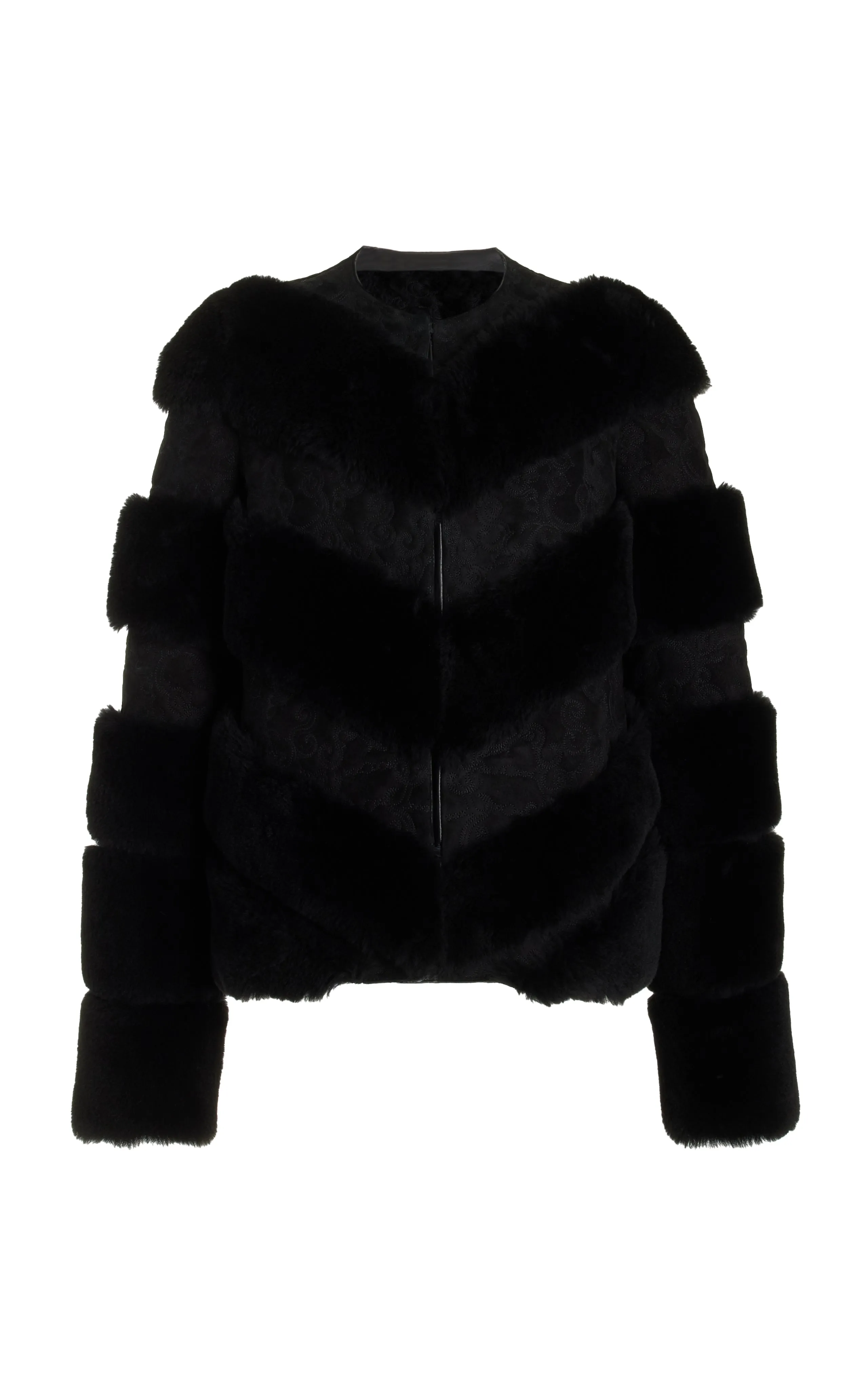 Carys Embroidered Jacket in Black Suede with Shearling