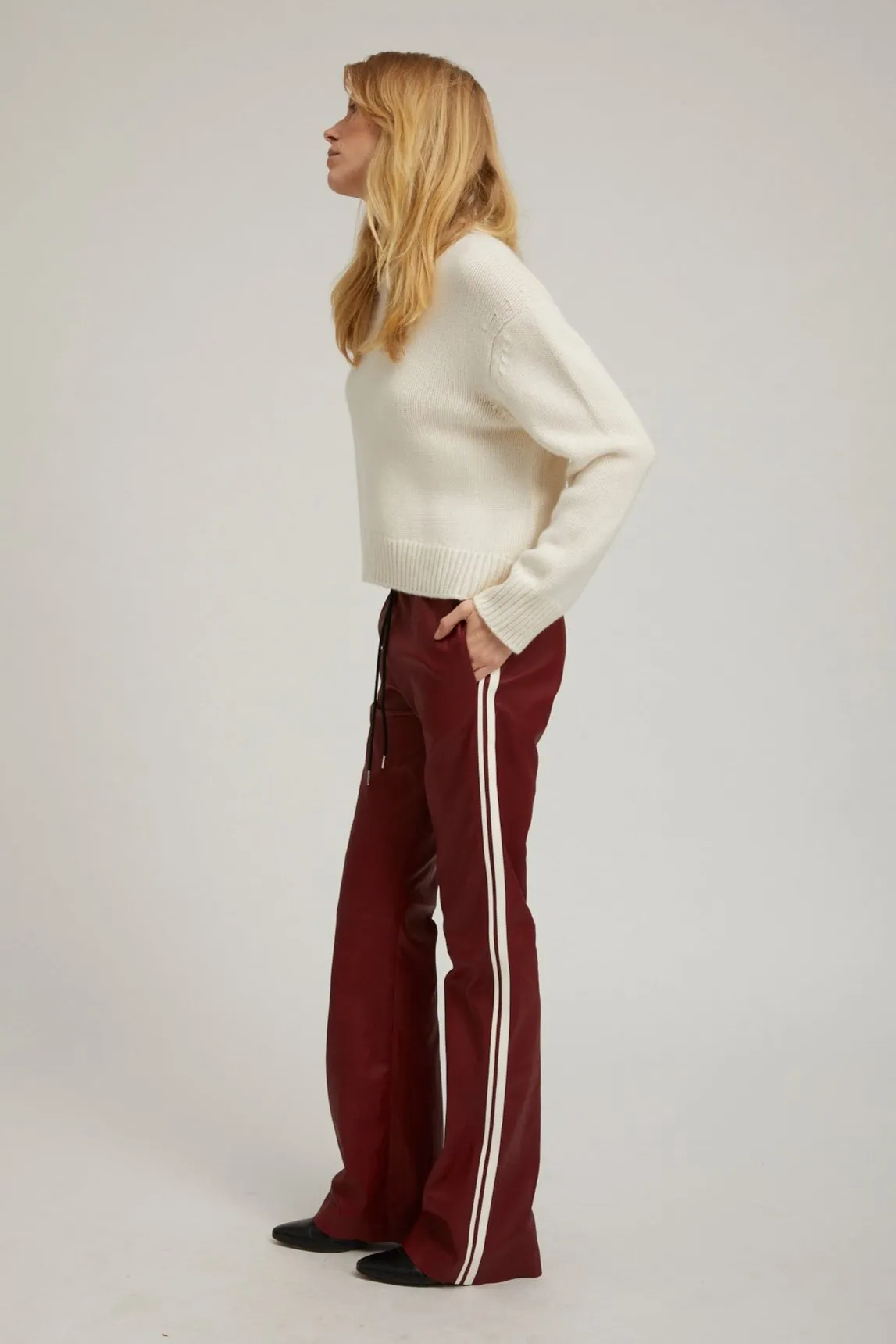 Cherry Leather Straight Leg Athletic Pants