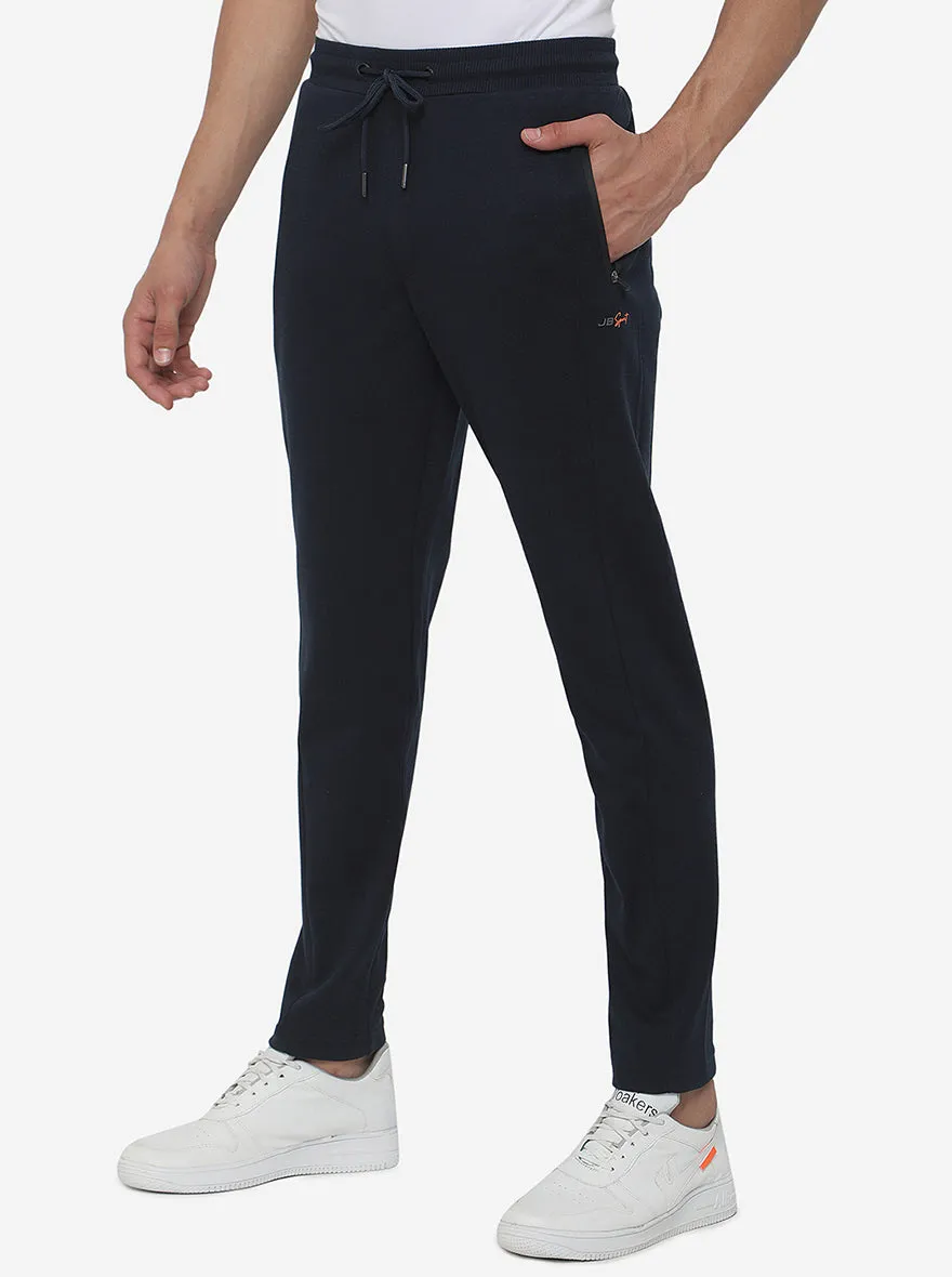 Dark Blue Solid Slim Fit Track Pant | JadeBlue