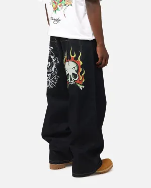 Ed Hardy Wide Leg Skull Jeans Black