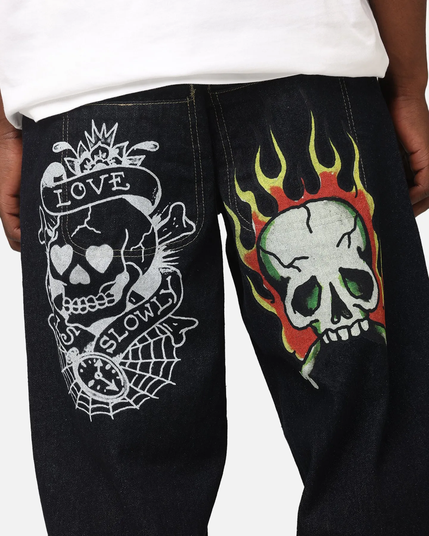 Ed Hardy Wide Leg Skull Jeans Black