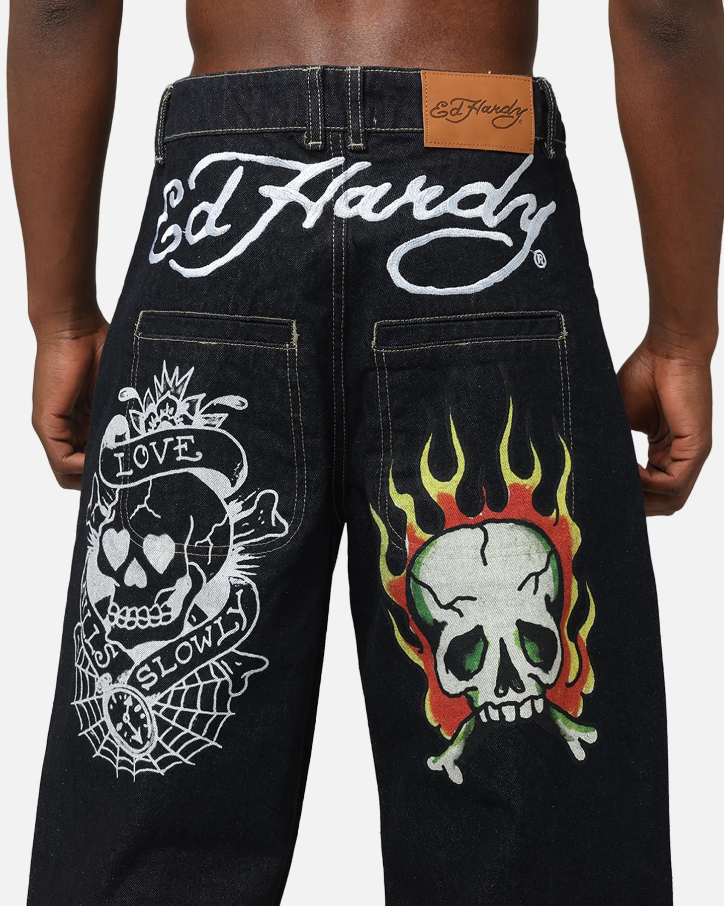 Ed Hardy Wide Leg Skull Jeans Black