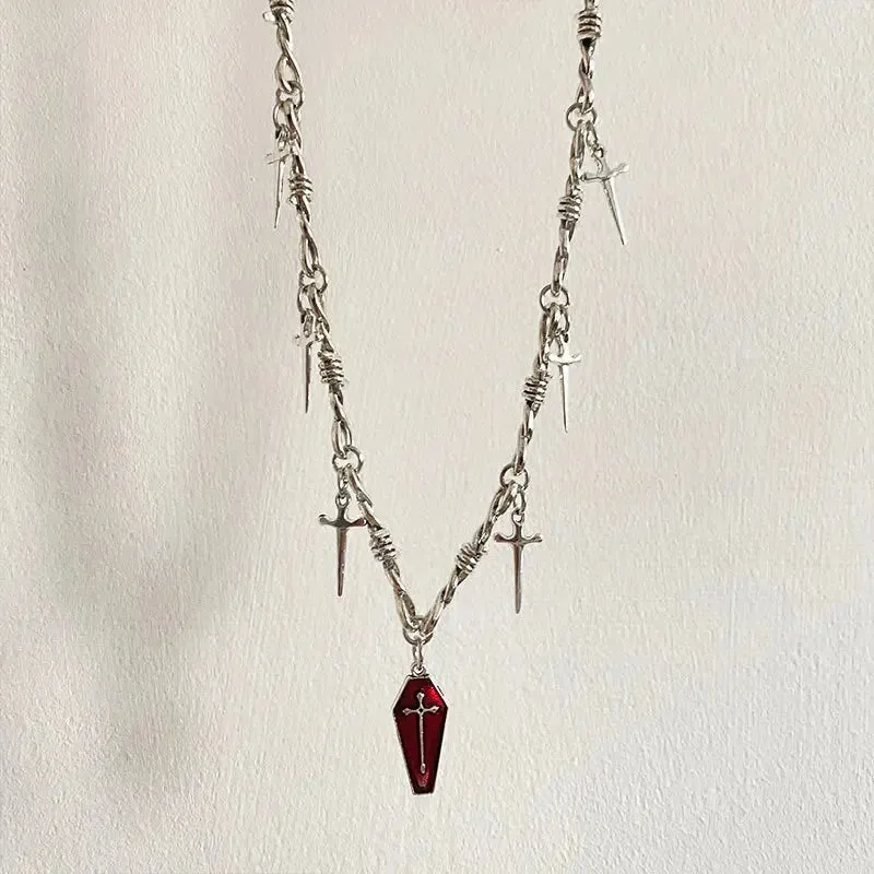 Goth Coffin & Swords Necklace