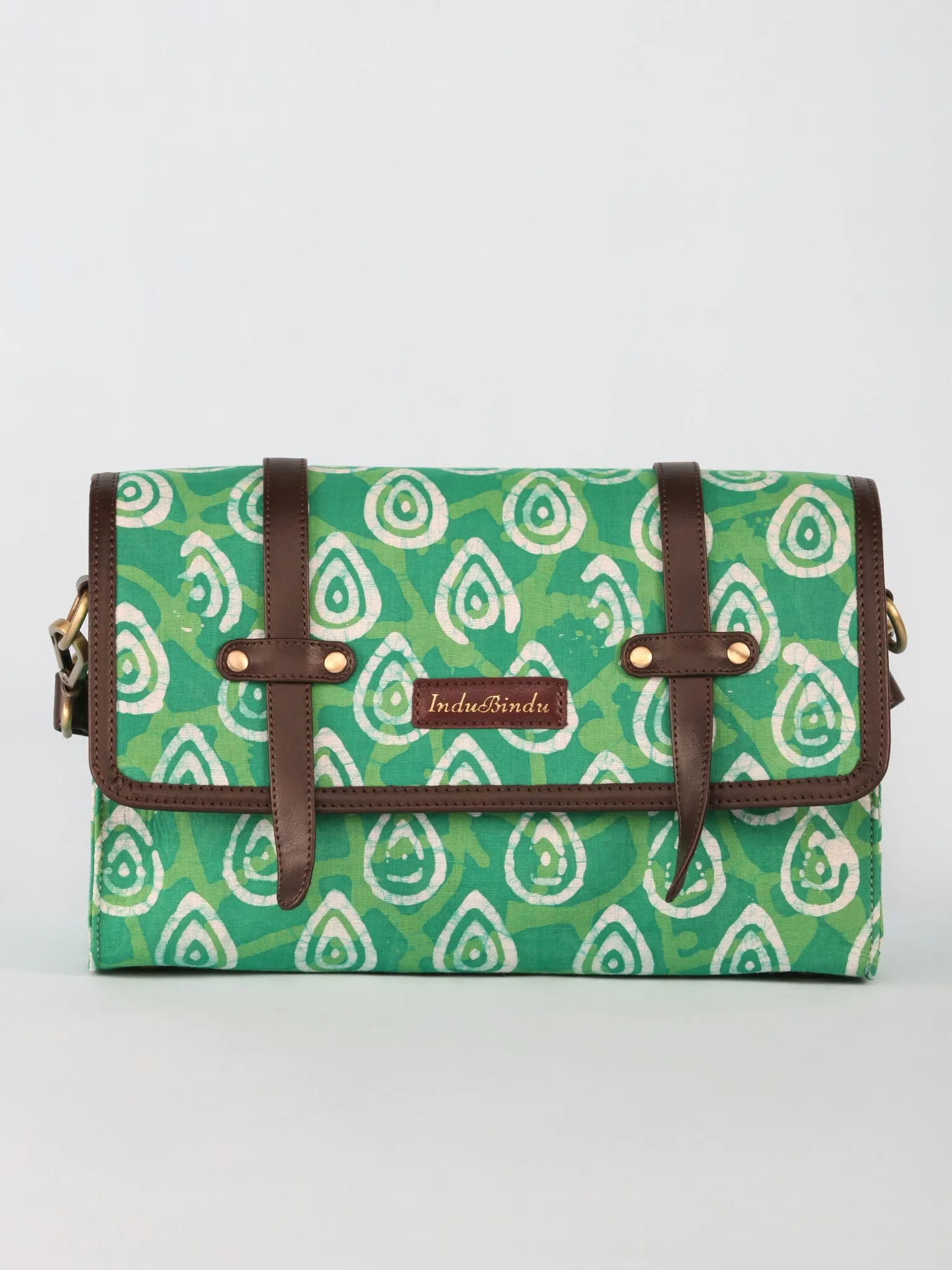 Green Hand Block Printed Sling Bag - B01003