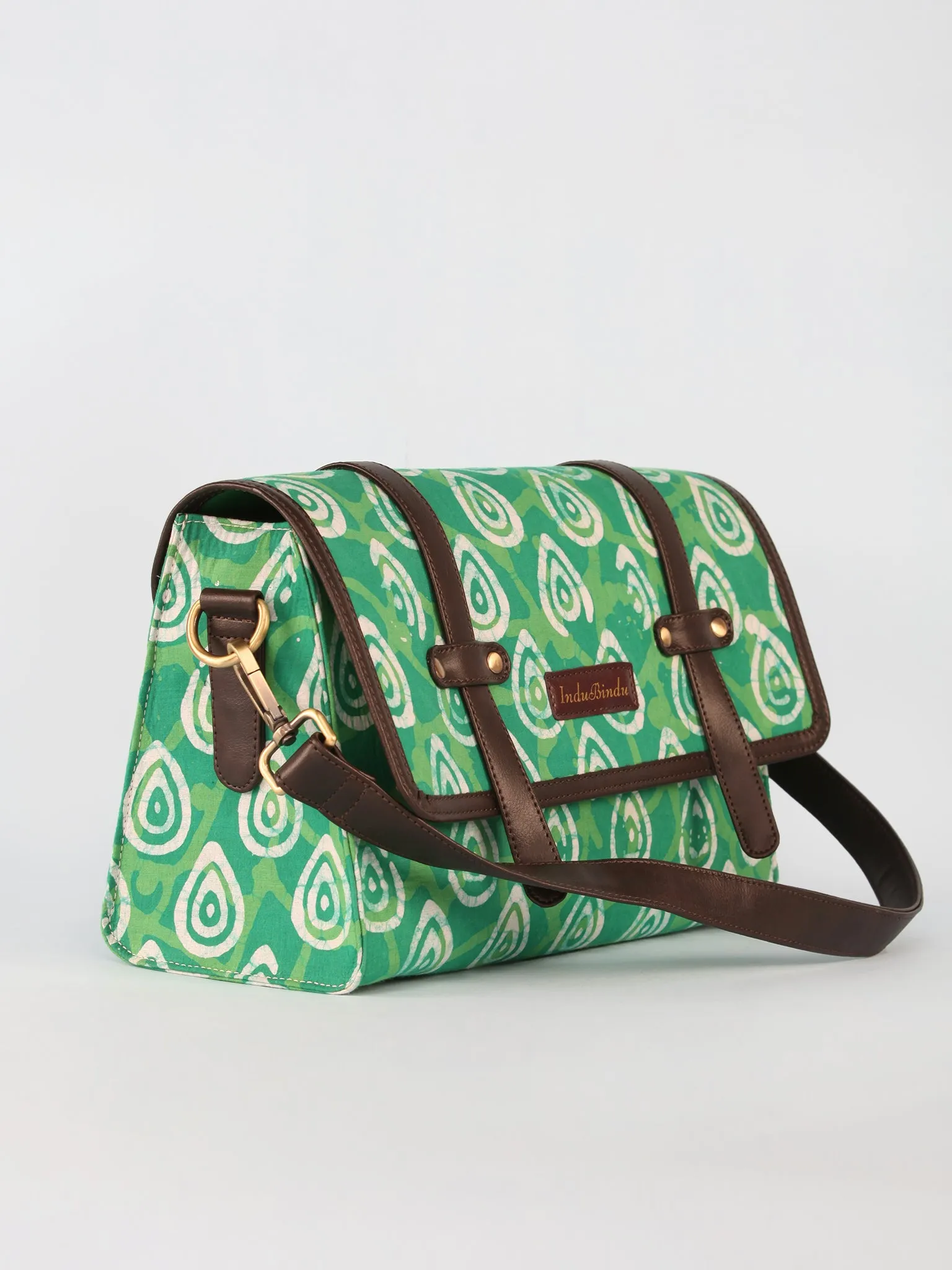 Green Hand Block Printed Sling Bag - B01003