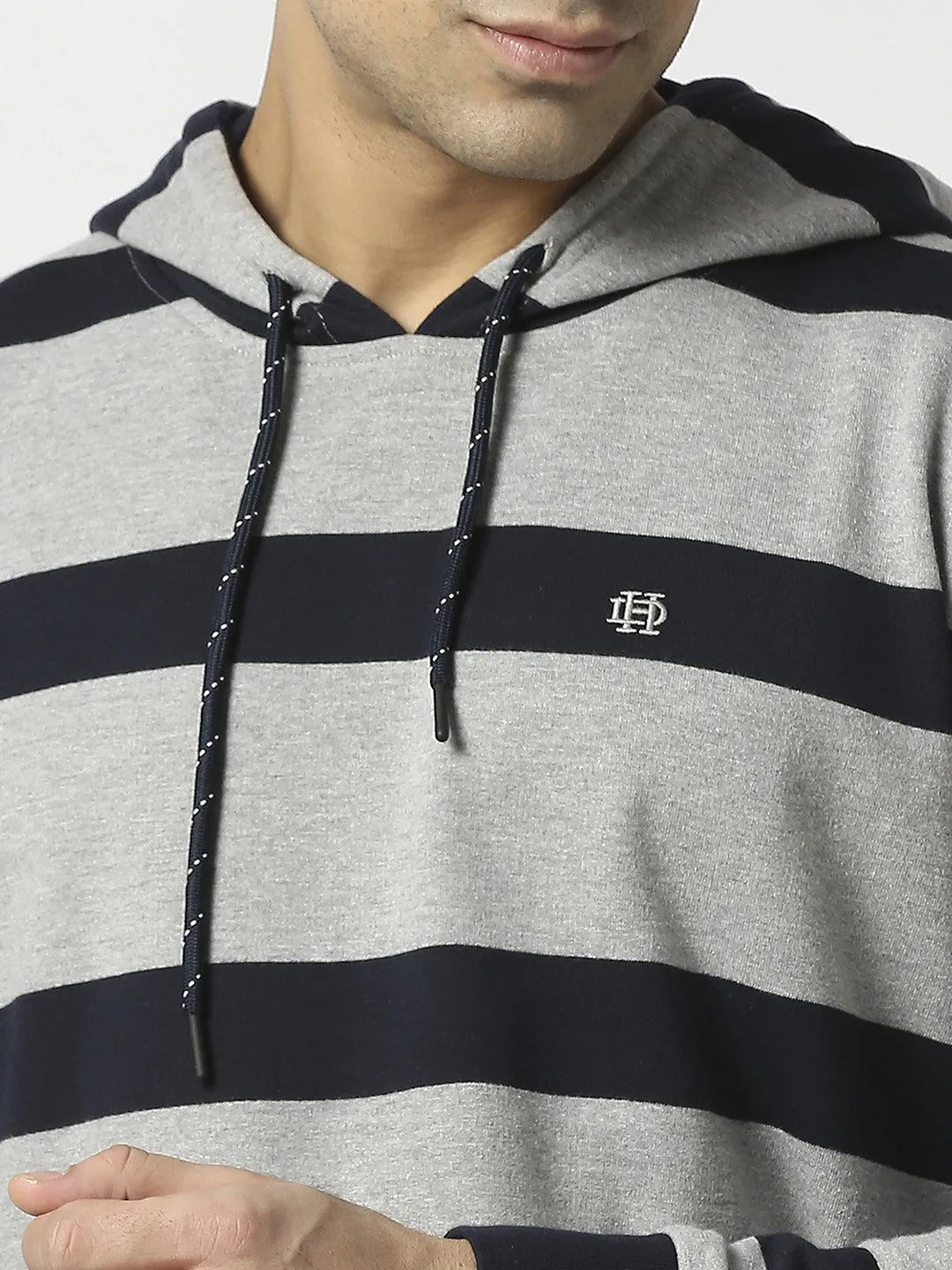 Grey Striped Sweatshirt With Hoodie