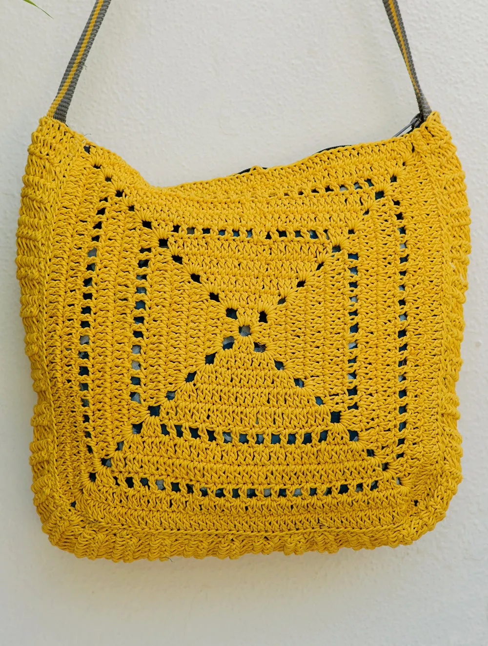 Handknotted Macrame Tote Bag - Yellow