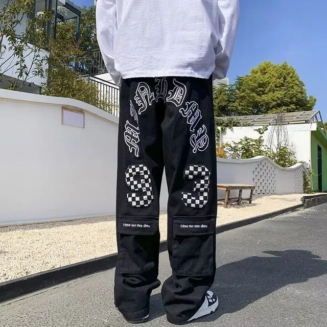 Hip-Hop Letter & Number Embroidery Loose Pants