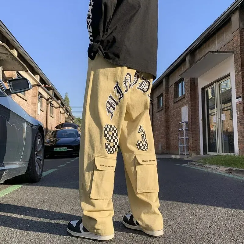 Hip-Hop Letter & Number Embroidery Loose Pants