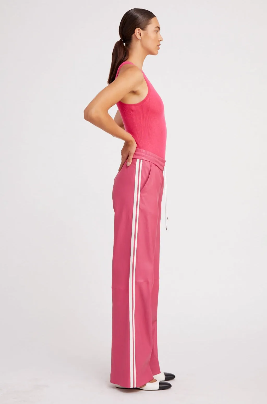 Hot Pink Leather Baggy Athletic Pants