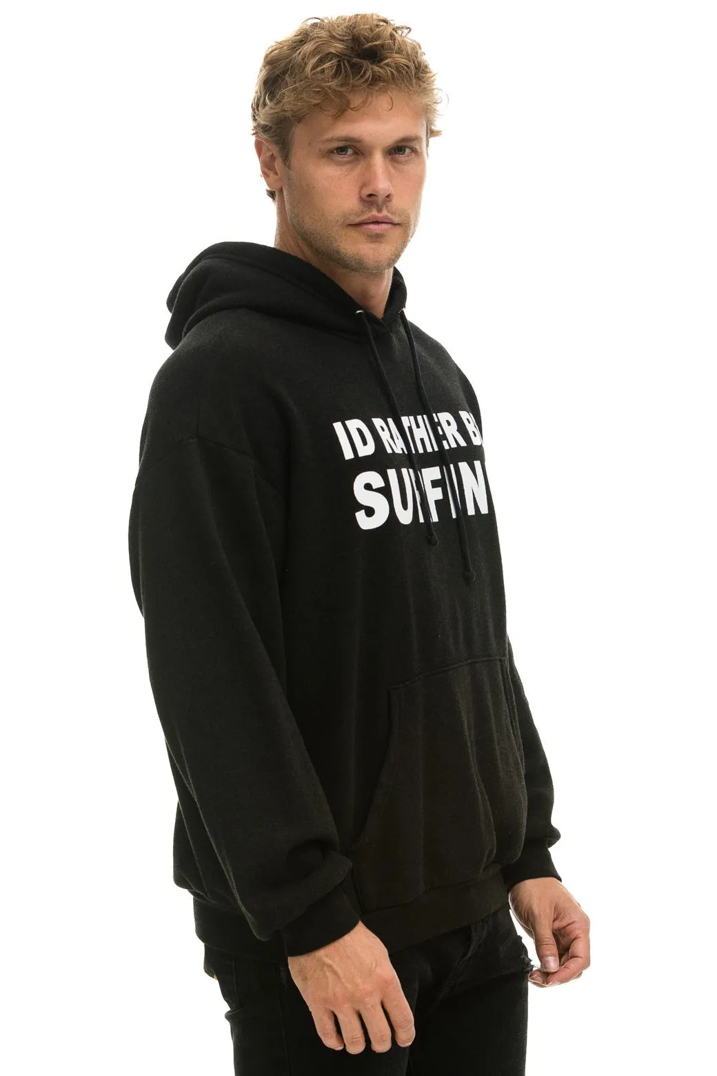 ID RATHER BE SURFING RELAXED PULLOVER HOODIE - BLACK