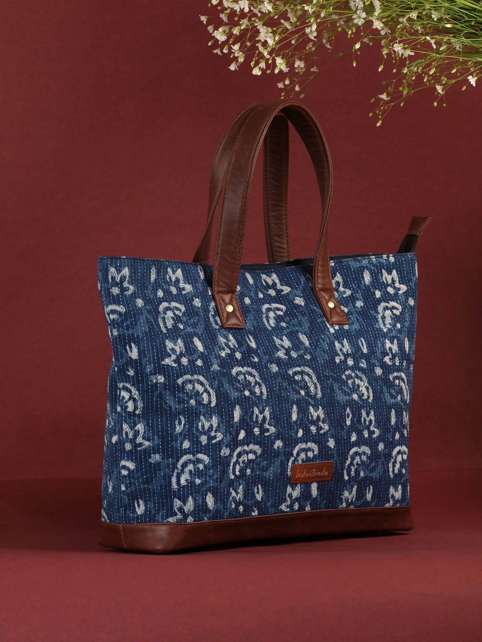 Indigo Ajrakh Hand Block Printed Tote Bag - B0401