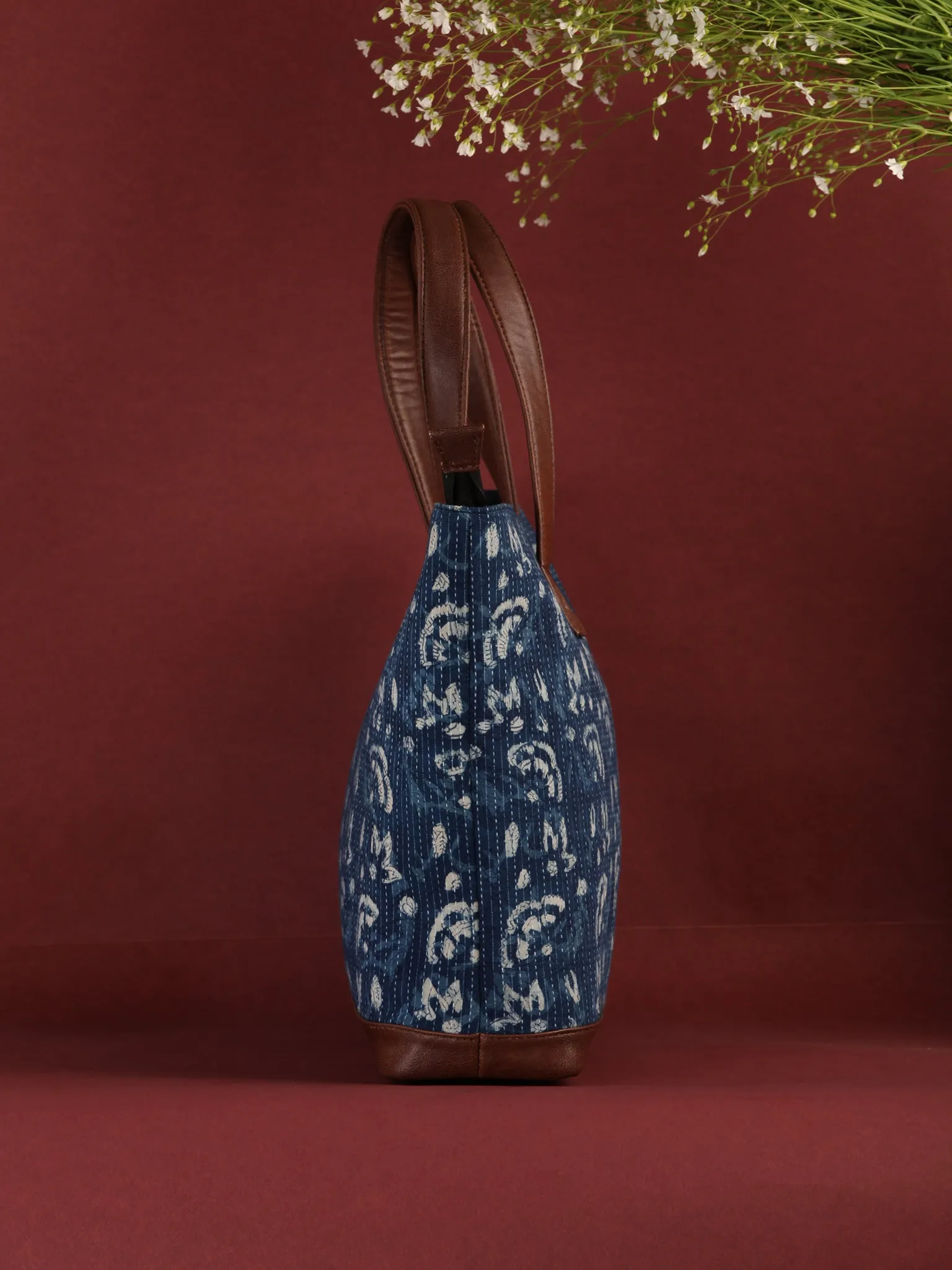 Indigo Ajrakh Hand Block Printed Tote Bag - B0401