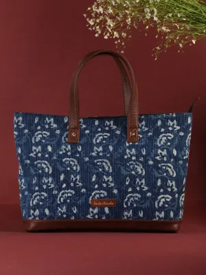 Indigo Ajrakh Hand Block Printed Tote Bag - B0401