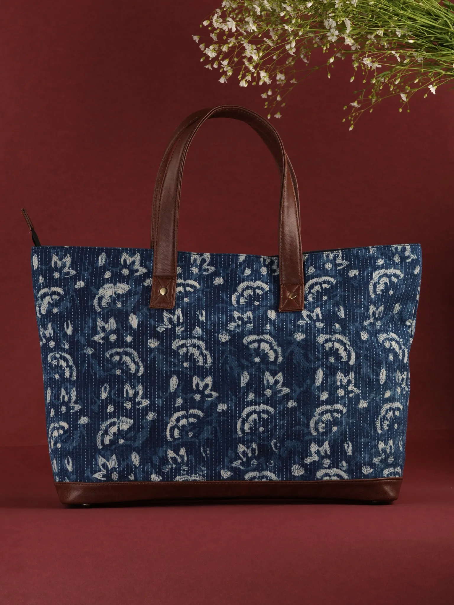 Indigo Ajrakh Hand Block Printed Tote Bag - B0401