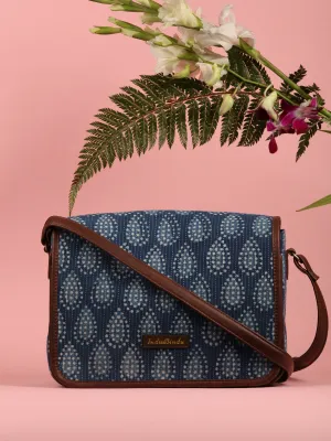 Indigo Hand Block Printed Sling Bag - B0103