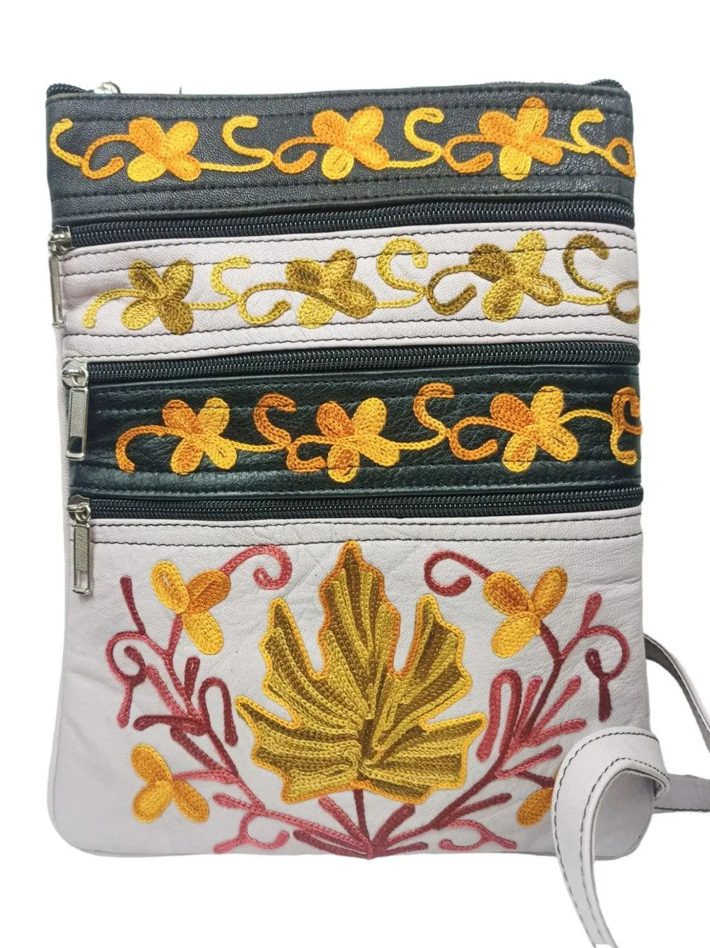 Kashmiri Embroided Sling Bag | Plain 5 Zipper | Sling Bag For Girls