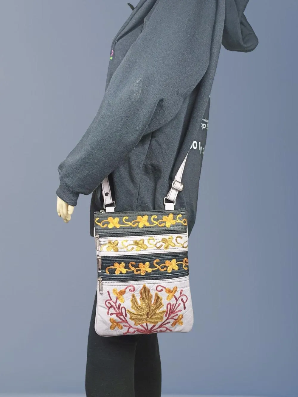 Kashmiri Embroided Sling Bag | Plain 5 Zipper | Sling Bag For Girls