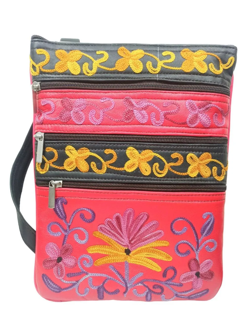 Kashmiri Embroided Sling Bag | Plain 5 Zipper | Sling Bag For Girls