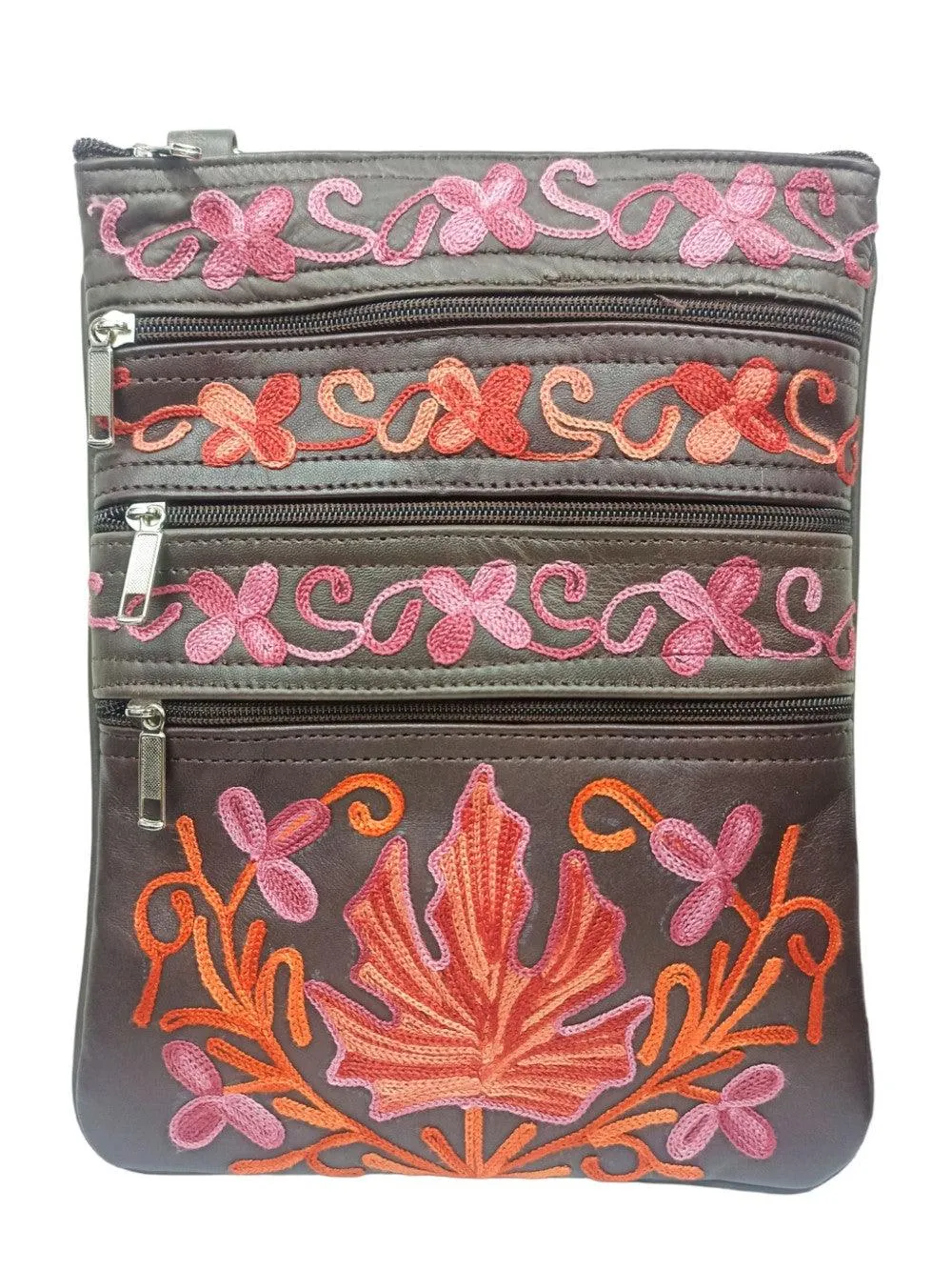 Kashmiri Embroided Sling Bag | Plain 5 Zipper | Sling Bag For Girls