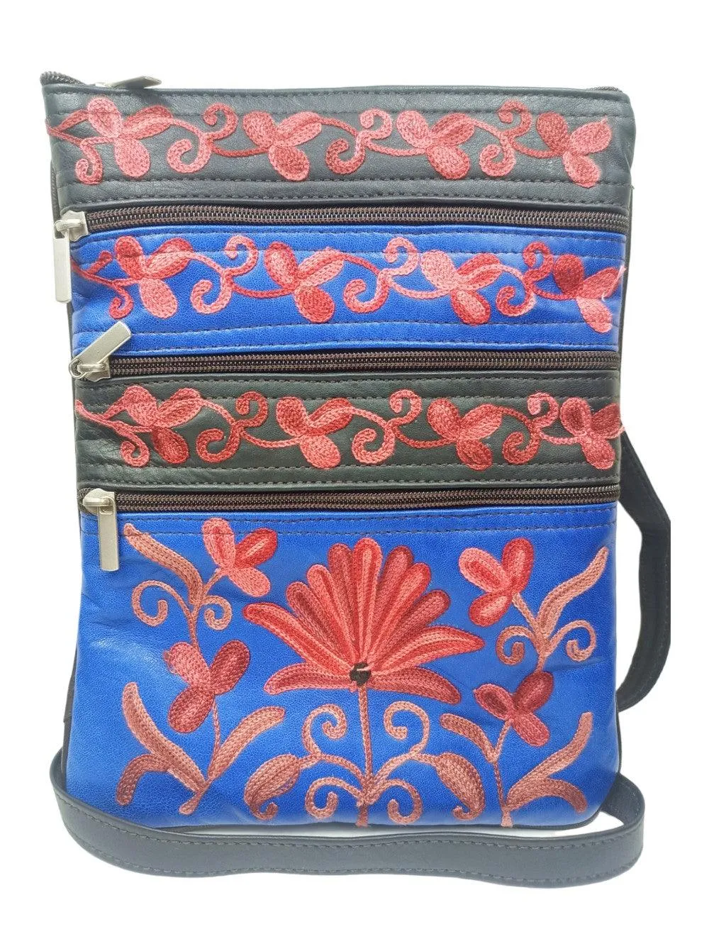 Kashmiri Embroided Sling Bag | Plain 5 Zipper | Sling Bag For Girls