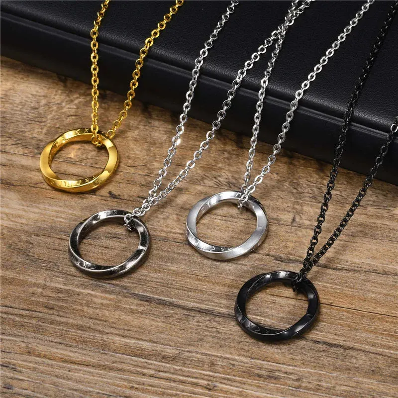 KOTiK New Trendy Norse Viking Necklaces for Men Punk Vintage Stainless Steel Mobius Round Pendant Collar Male Jewelry Gifts