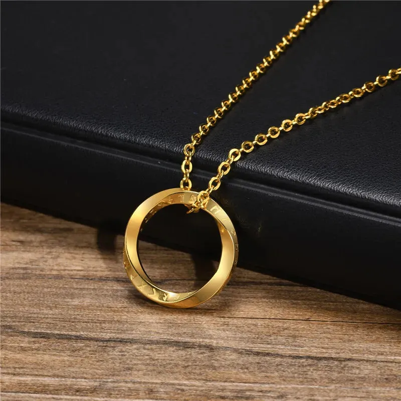 KOTiK New Trendy Norse Viking Necklaces for Men Punk Vintage Stainless Steel Mobius Round Pendant Collar Male Jewelry Gifts