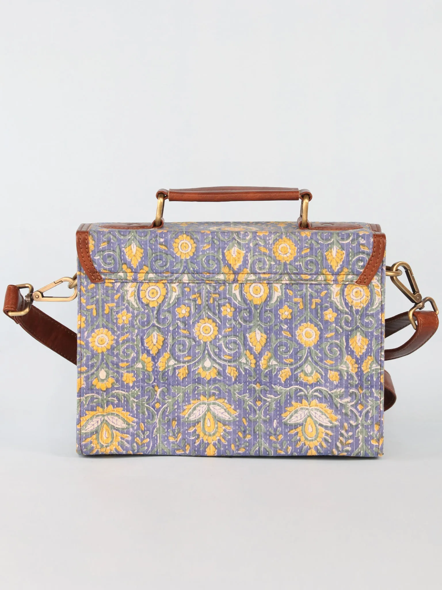 Lavender Yellow Hand Block Printed Sling Bag - B0805