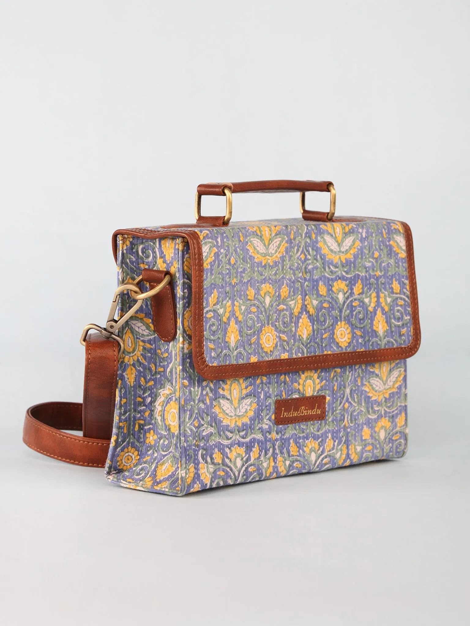 Lavender Yellow Hand Block Printed Sling Bag - B0805