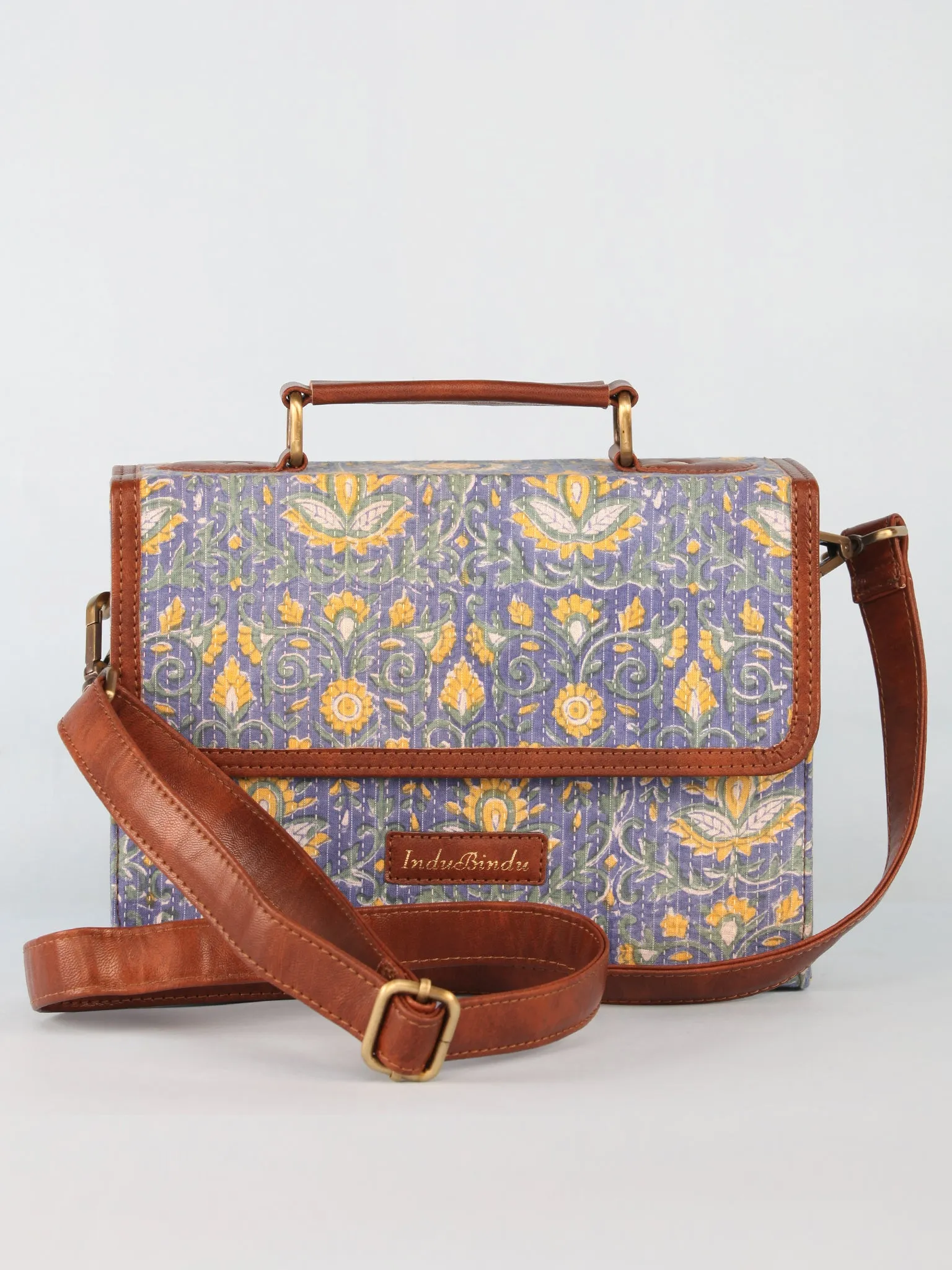 Lavender Yellow Hand Block Printed Sling Bag - B0805