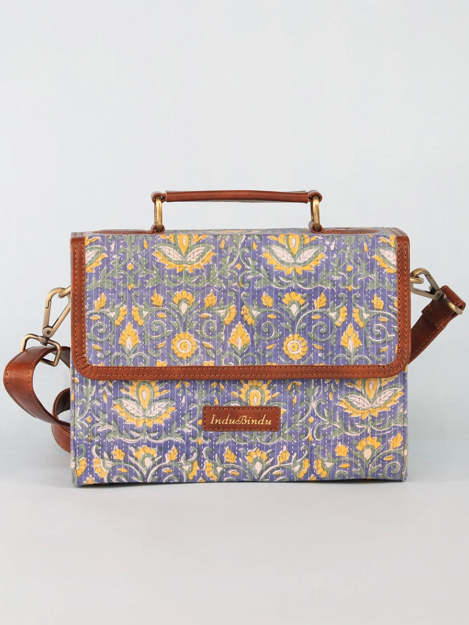 Lavender Yellow Hand Block Printed Sling Bag - B0805