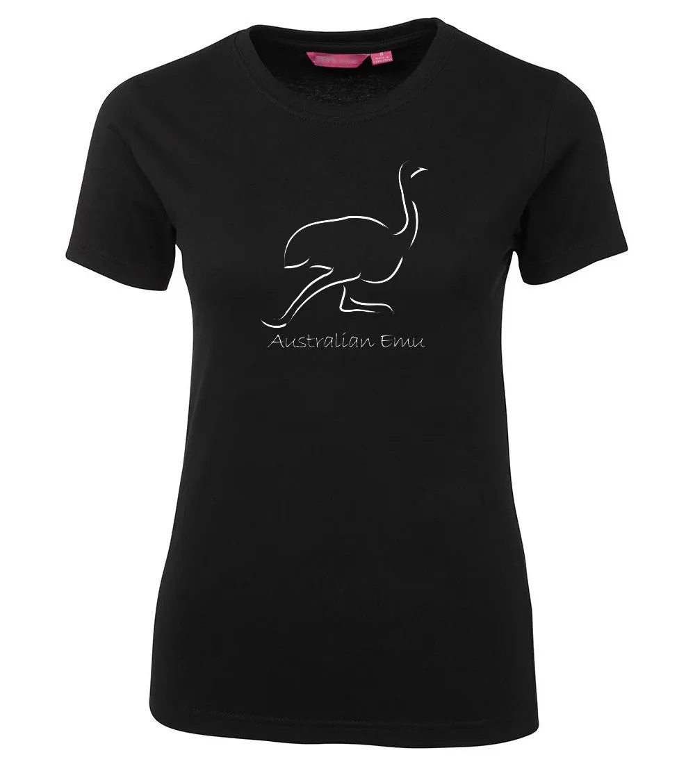 Line Art Emu Ladies T-Shirt (Black)