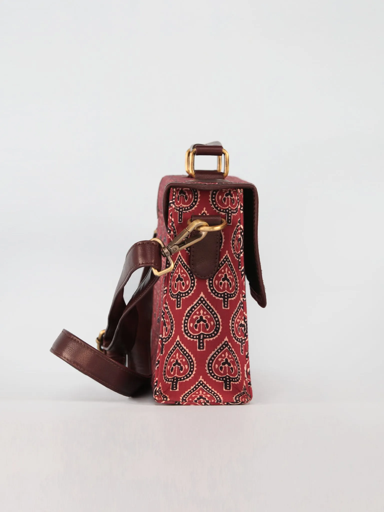 Maroon Black Ajrakh Block Printed Sling Bag - B0802