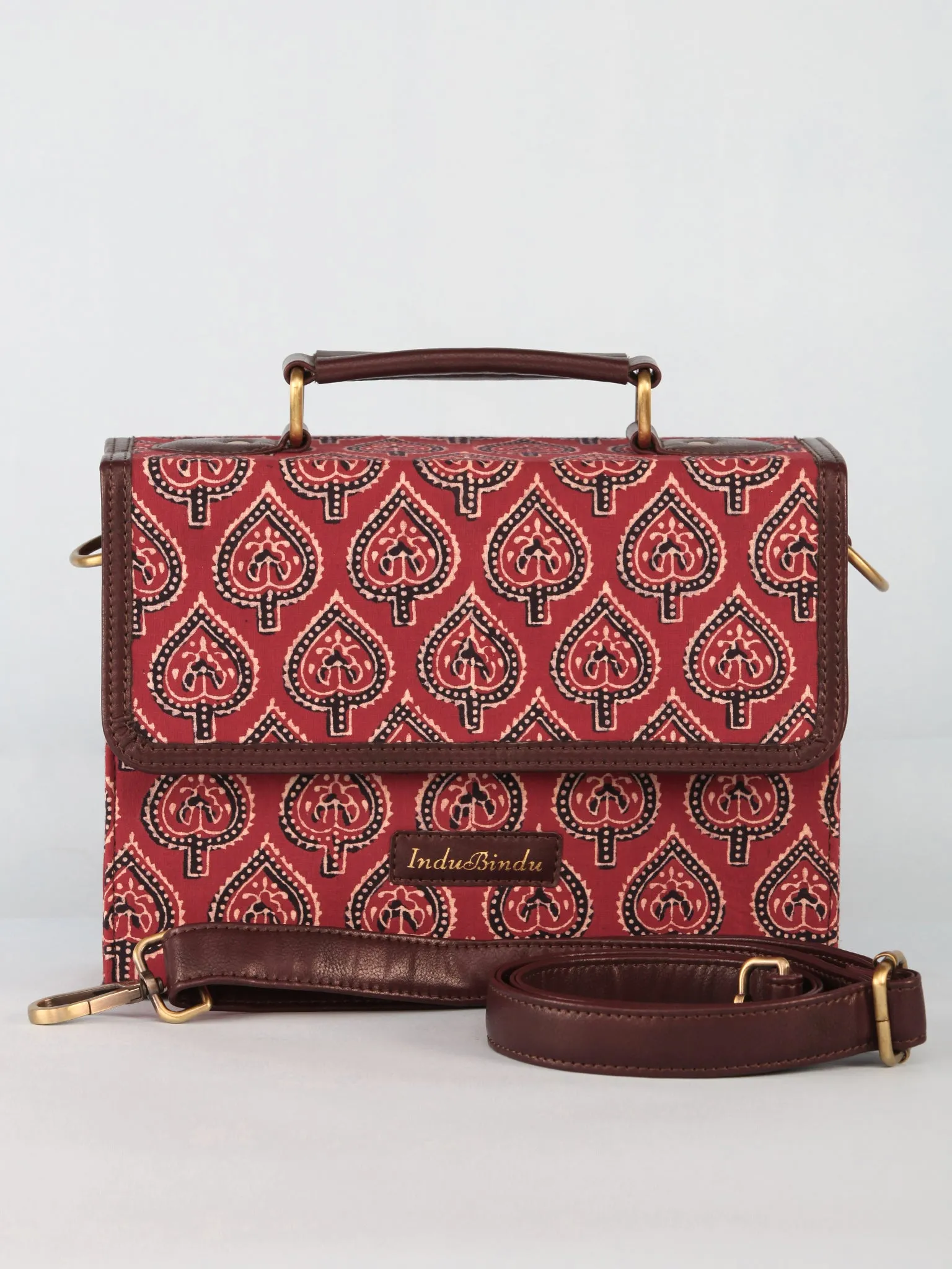 Maroon Black Ajrakh Block Printed Sling Bag - B0802