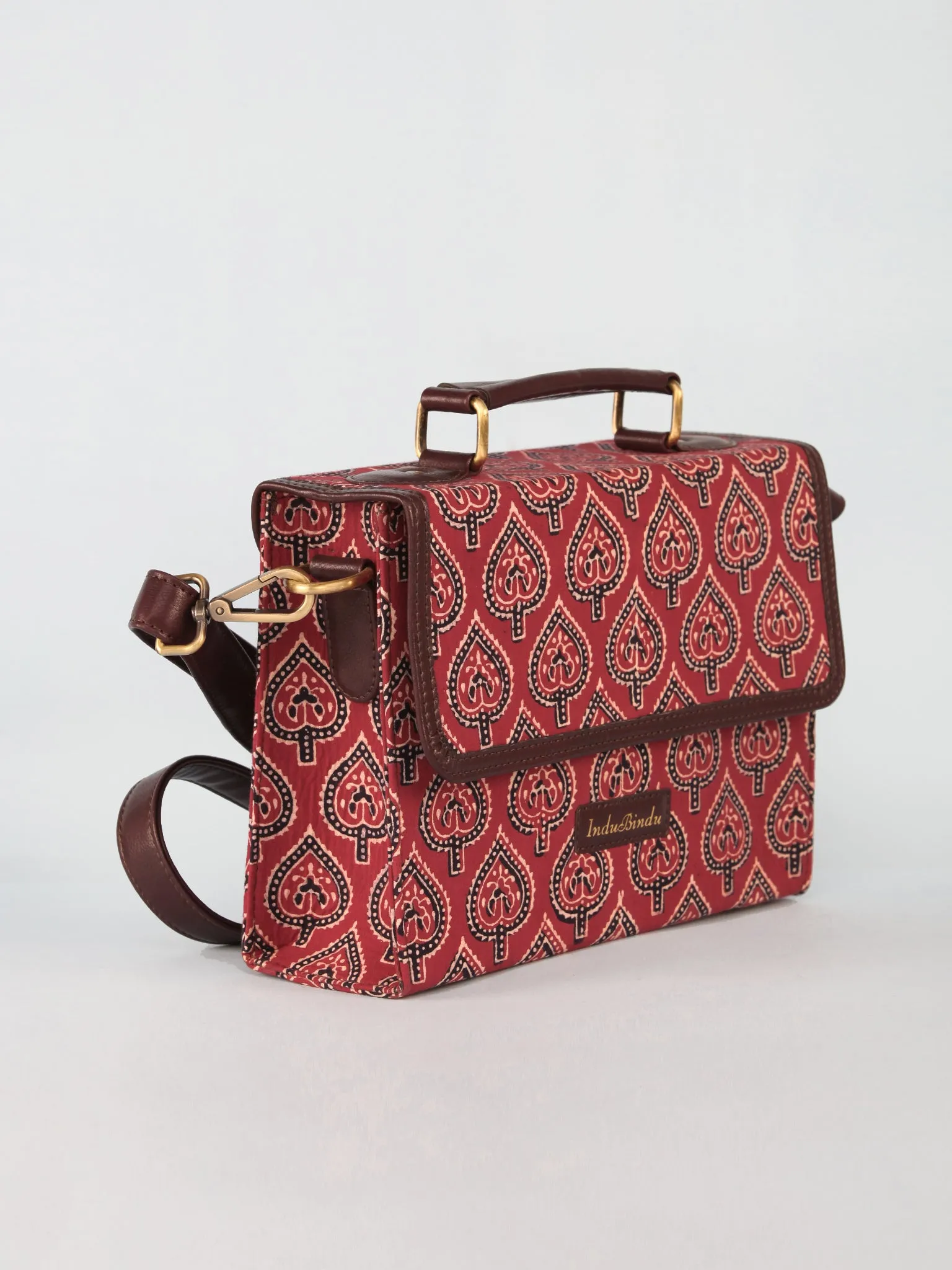 Maroon Black Ajrakh Block Printed Sling Bag - B0802