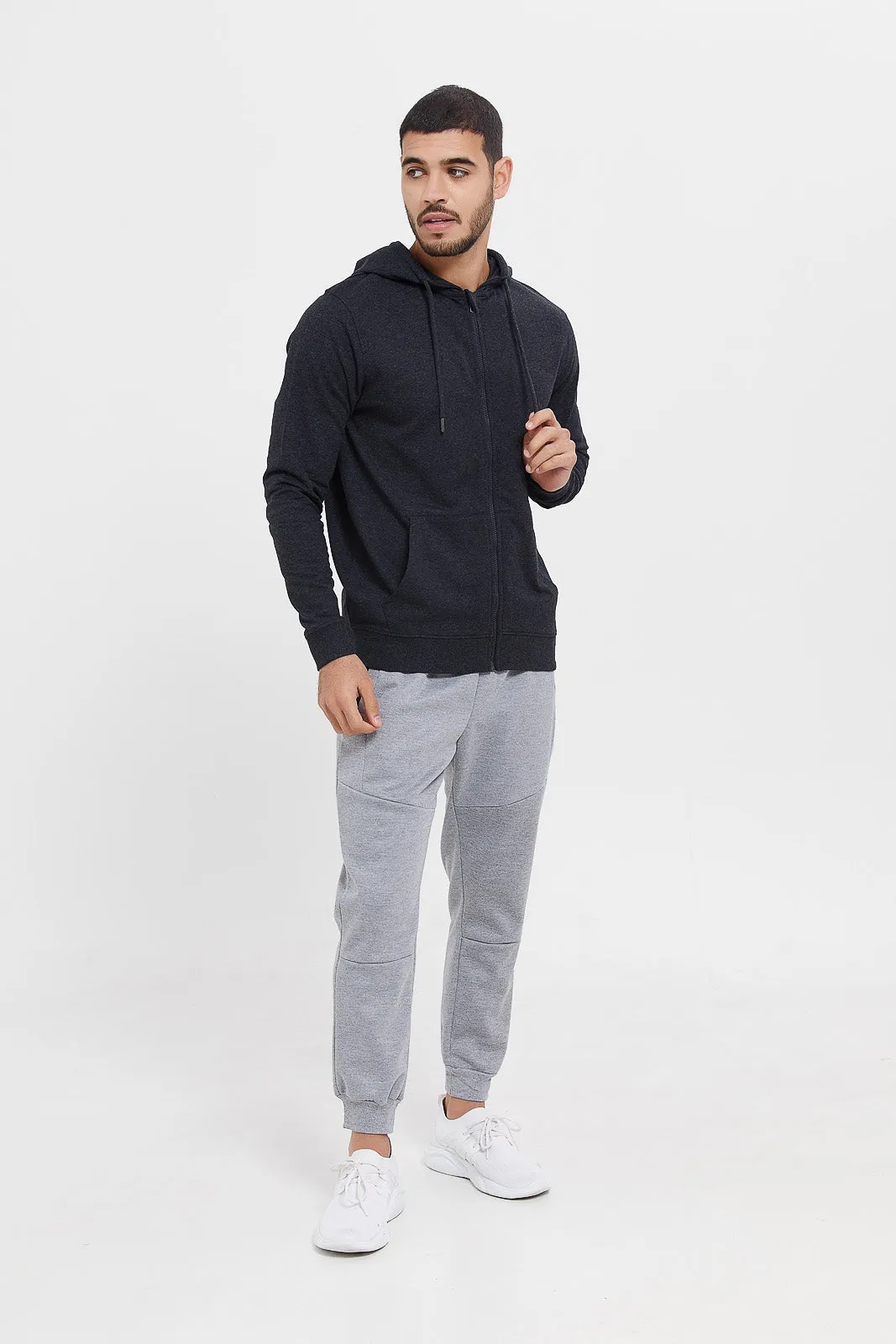 Men Charcoal Zip Hooded Sweatshirt