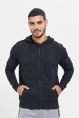 Men Charcoal Zip Hooded Sweatshirt